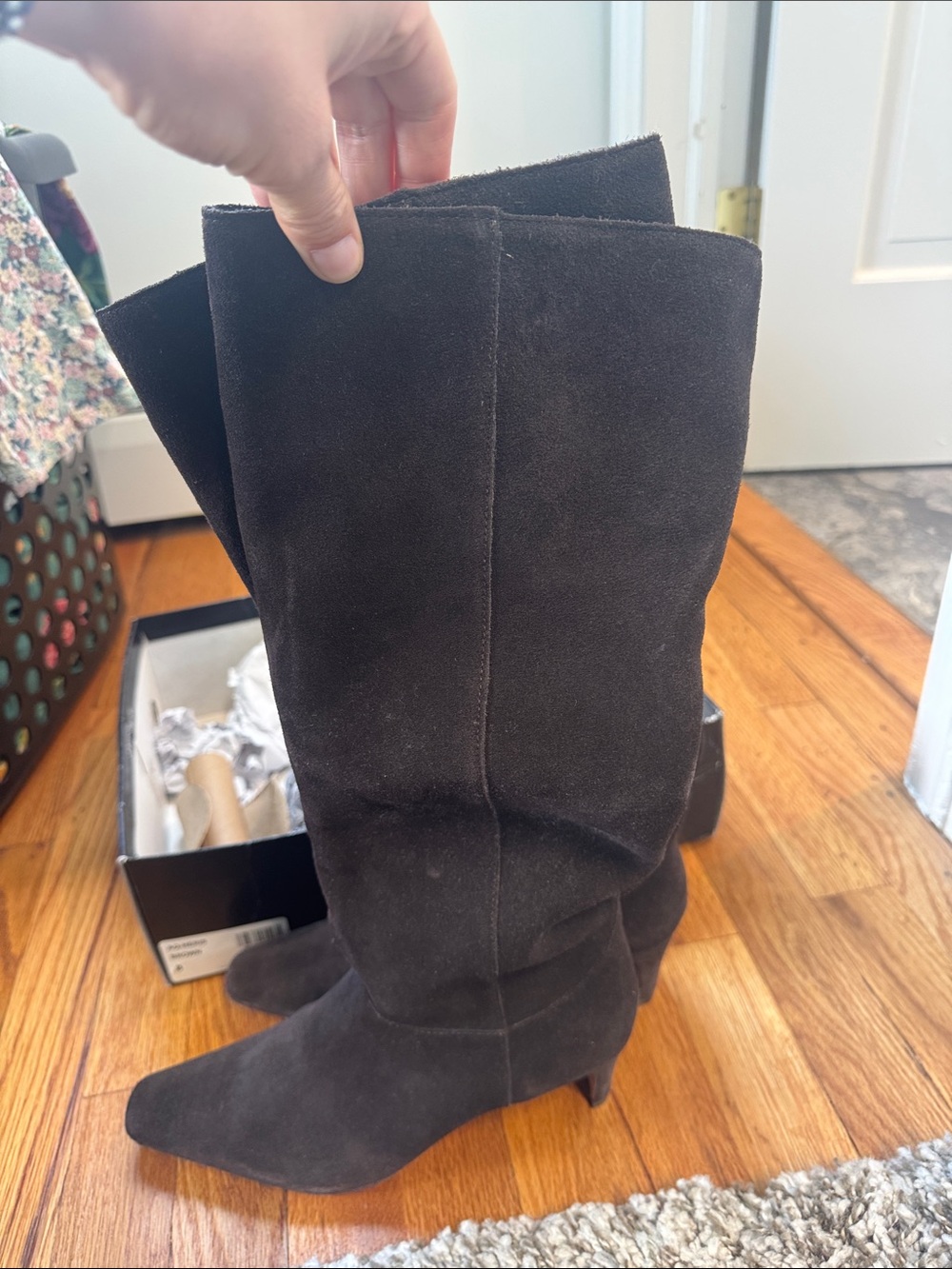 Aqua Black Suede Knee-High Heeled Boots